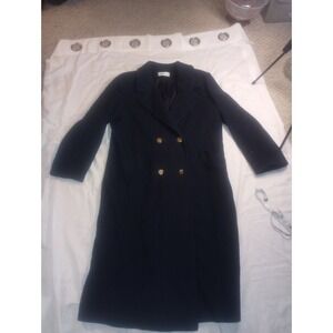 Herman Kay Double Breasted Navy Trench Coat USA Wool 80s Vtg 12 Women's